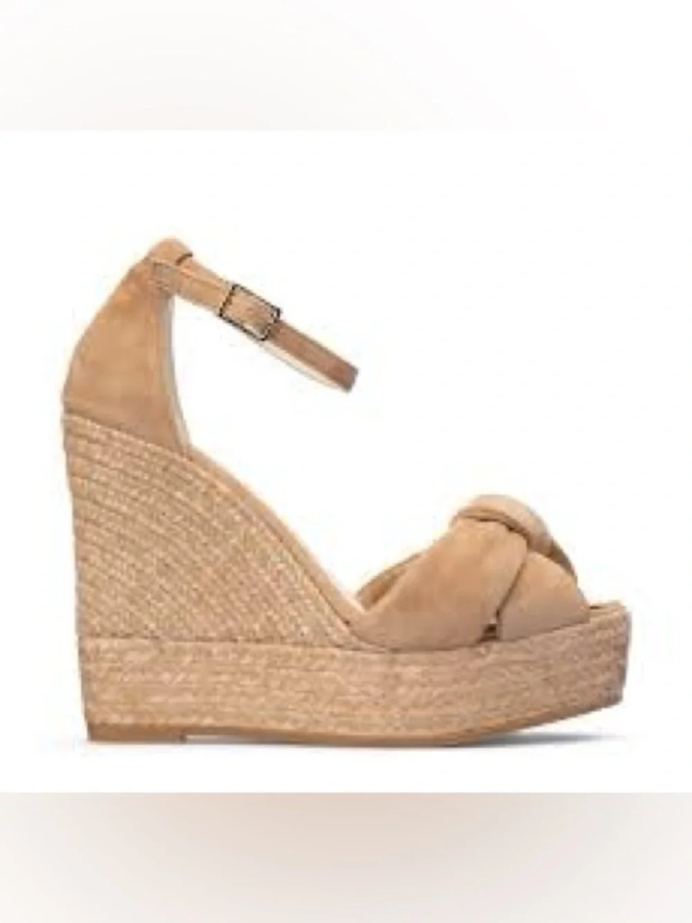 Espadrilles Italy Suede Platform 4.5” Wedge Sand ankle strap bow open toe euro